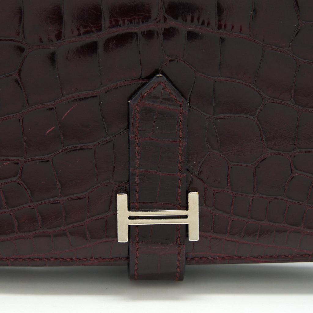HERMES ALLIGATOR BEARN WALLET DARK RED SHW