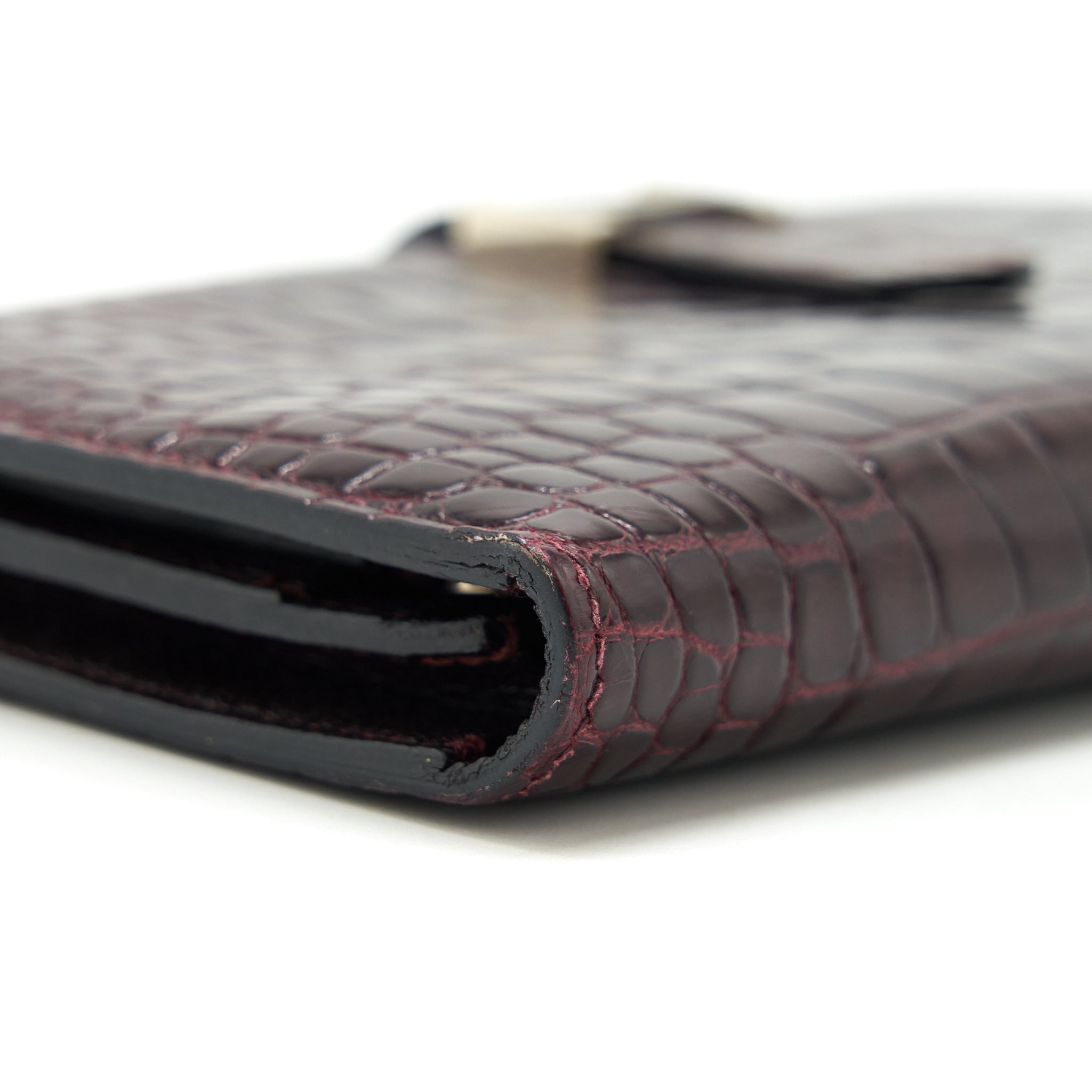 HERMES ALLIGATOR BEARN WALLET DARK RED SHW