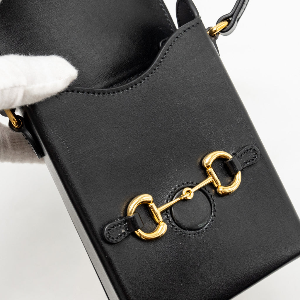 GUCCI HORSEBIT MINI CROSSBODY BAG LEATHER BLACK GHW