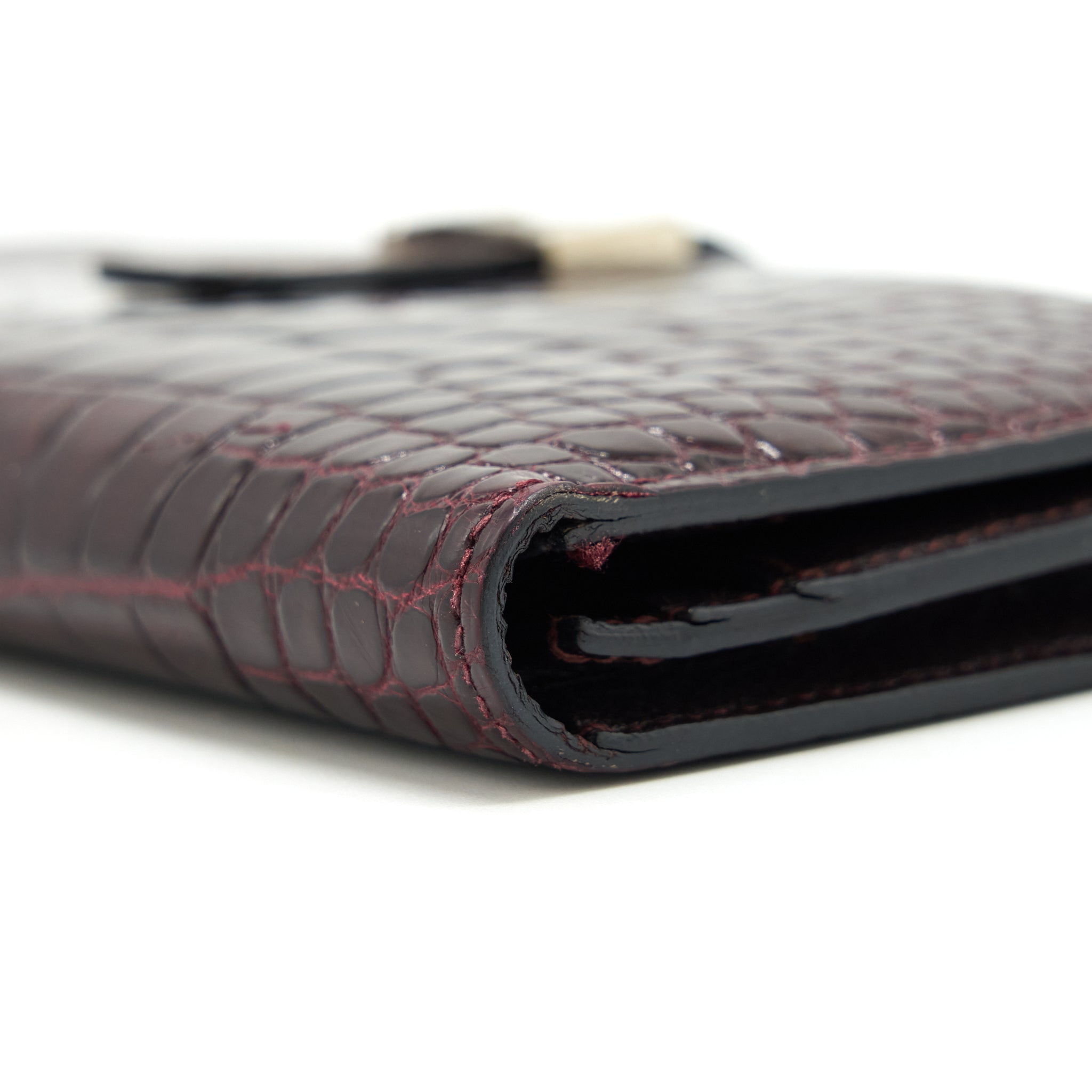 HERMES ALLIGATOR BEARN WALLET DARK RED SHW