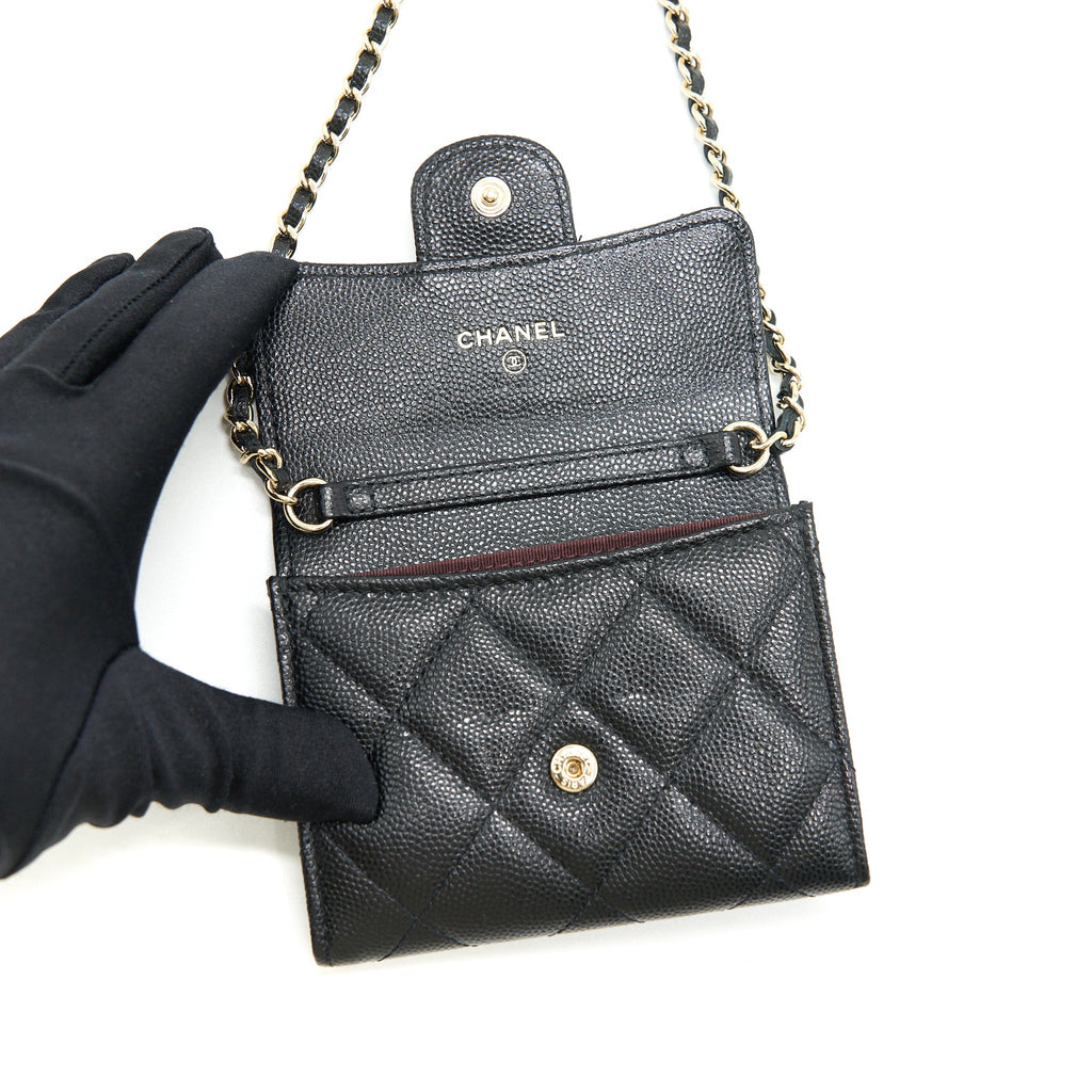 CHANEL CLASSIC CARD HOLDER WITH CHAIN BLACK LGHW SERIAL 30
