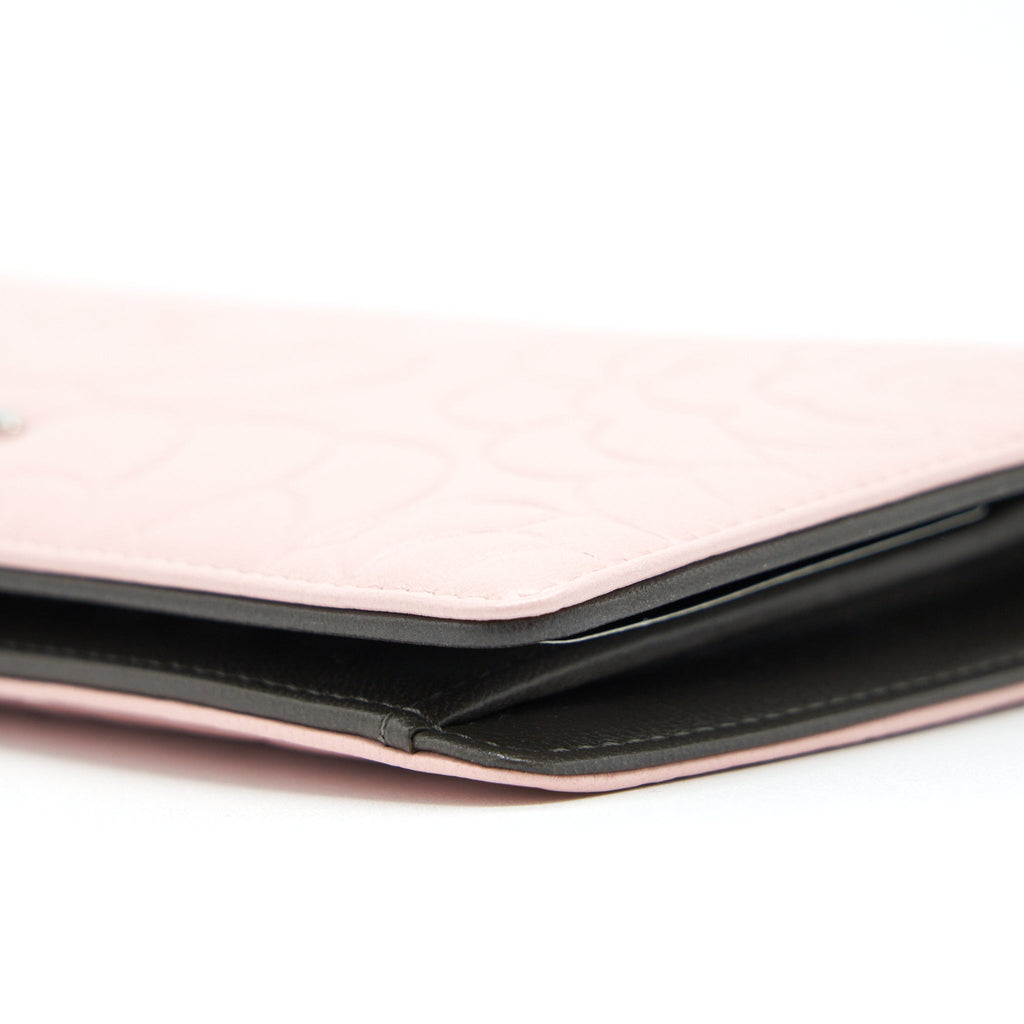 CHANEL CAMELLIA LONG WALLET LAMBSKIN LIGHT PINK/DARK BROWN SHW