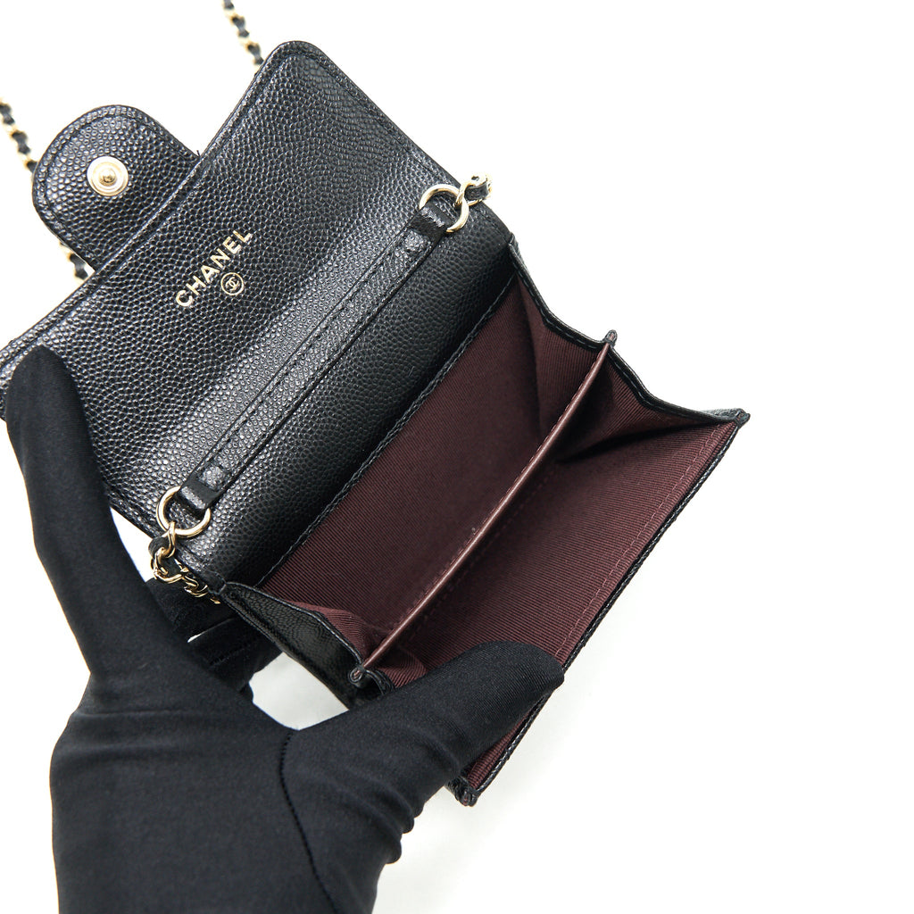 CHANEL CLASSIC CARD HOLDER WITH CHAIN BLACK LGHW SERIAL 30