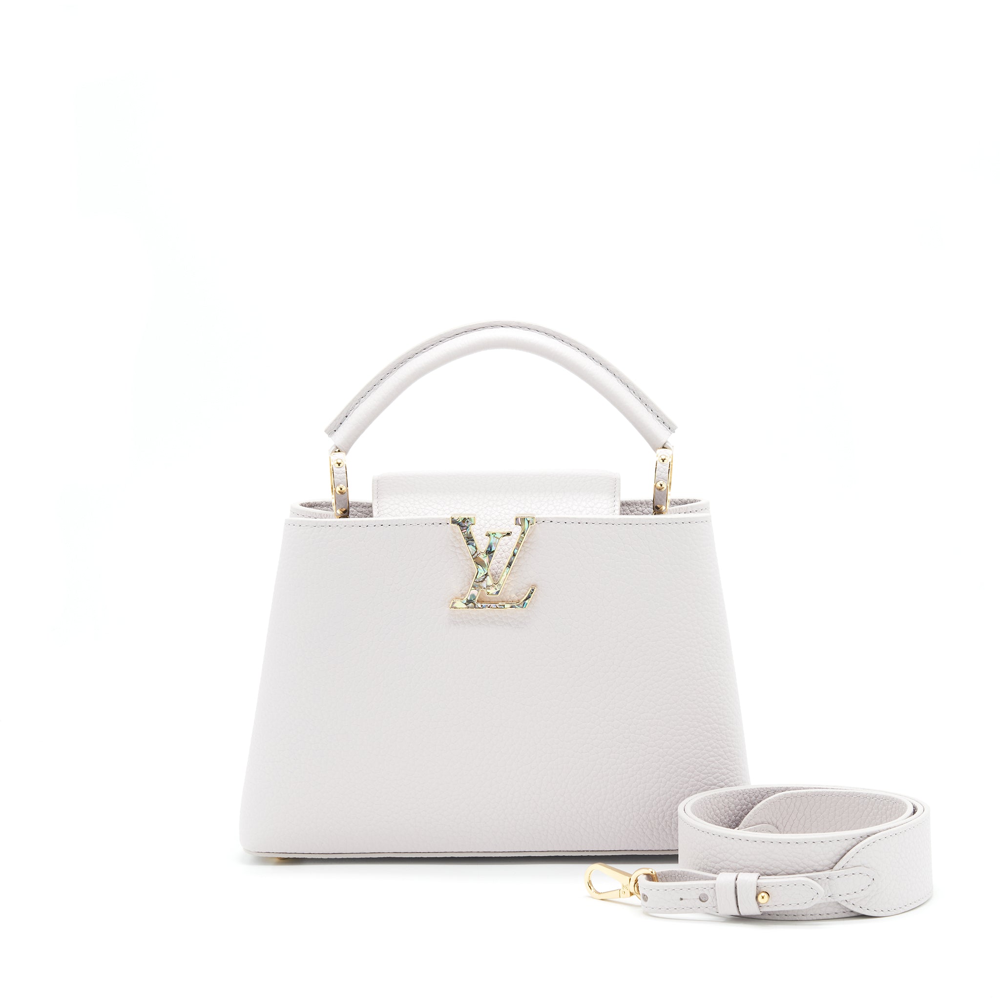 LOUIS VUITTON CAPUCINES BB BRUME GREY GOLD HARWARE WITH ABALONE-SHELL