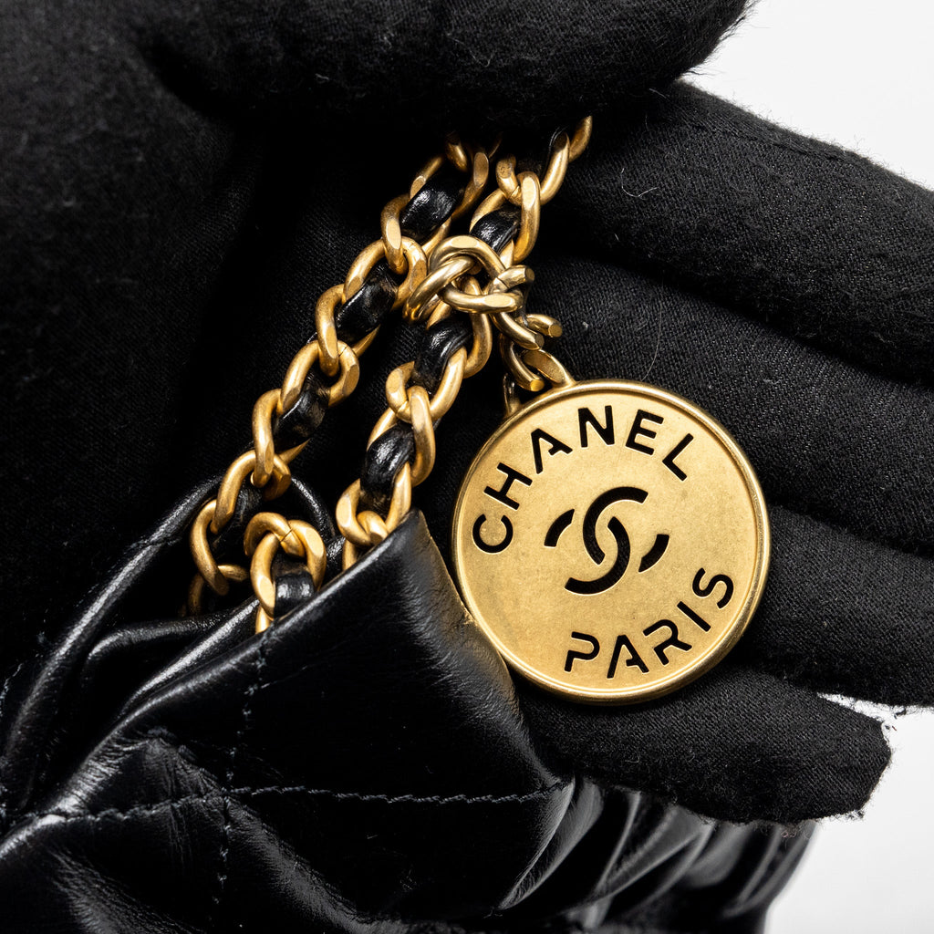 CHANEL MINI 22 BAG SHINY CALFSKIN BLACK GHW (MICROCHIP)