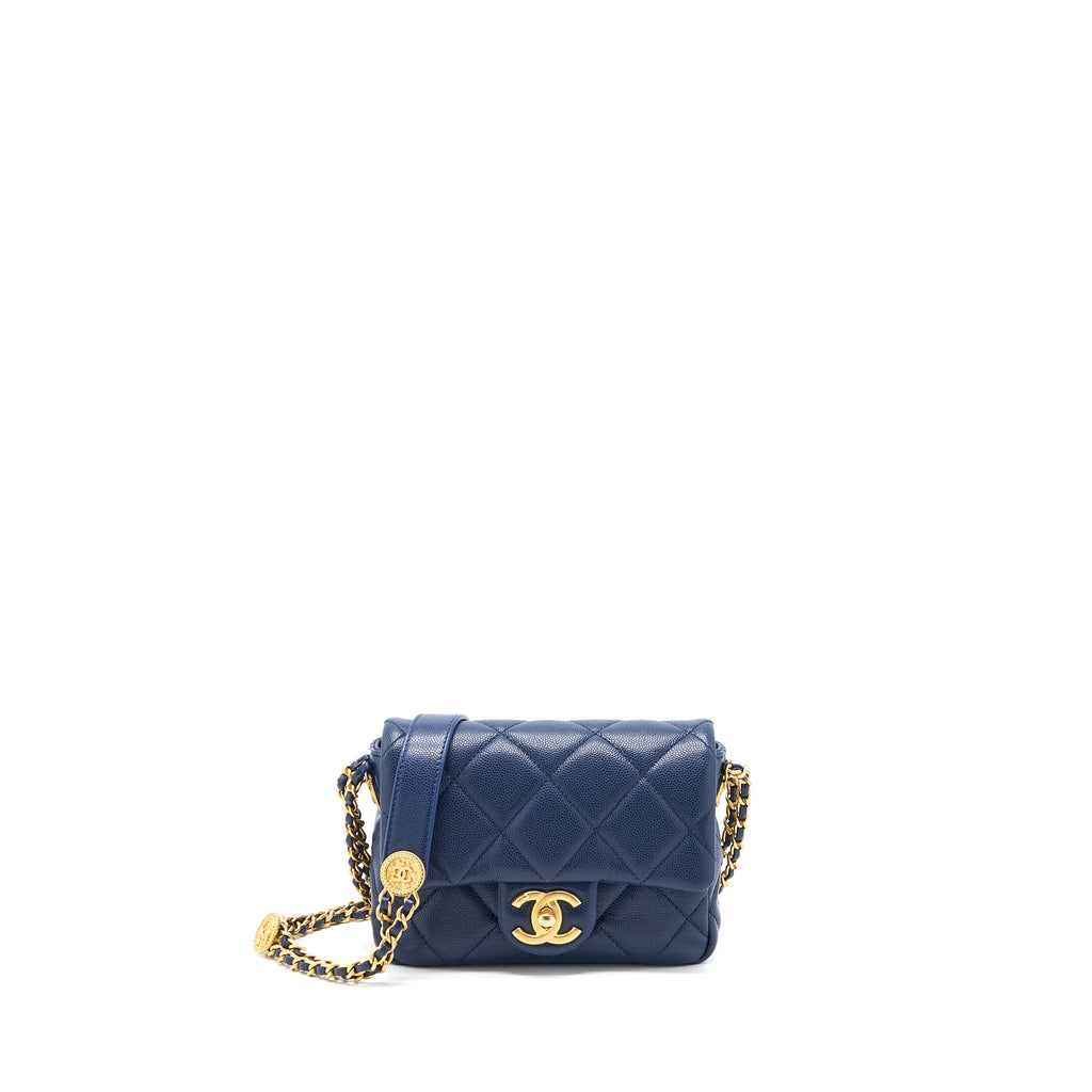 CHANEL 22A SMALL FLAP BAG CAVIAR NAVY BRUSHED GHW (MICROCHIP)