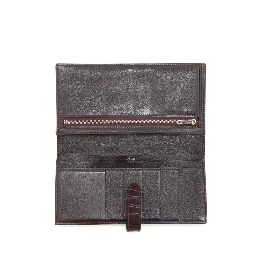 HERMES ALLIGATOR BEARN WALLET DARK RED SHW