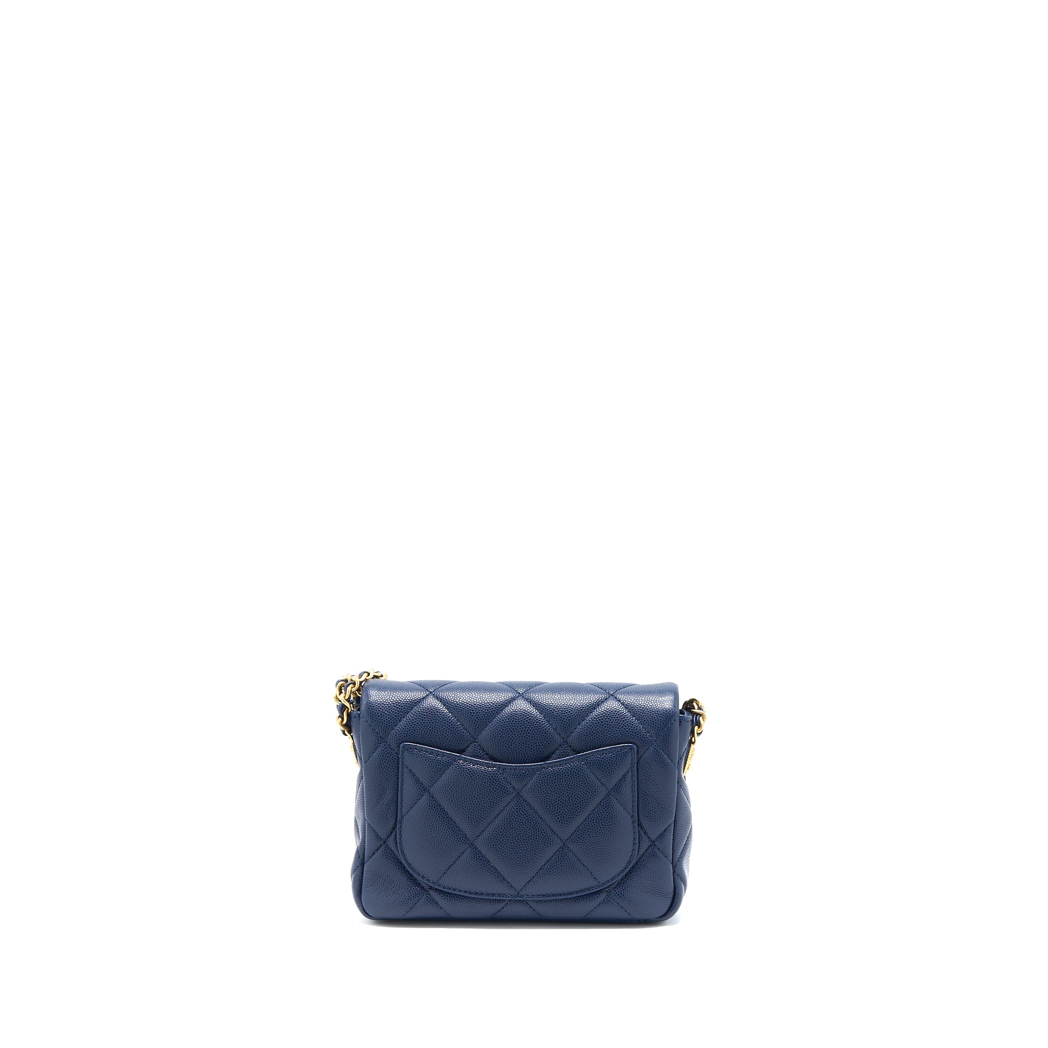 CHANEL 22A SMALL FLAP BAG CAVIAR NAVY BRUSHED GHW (MICROCHIP)