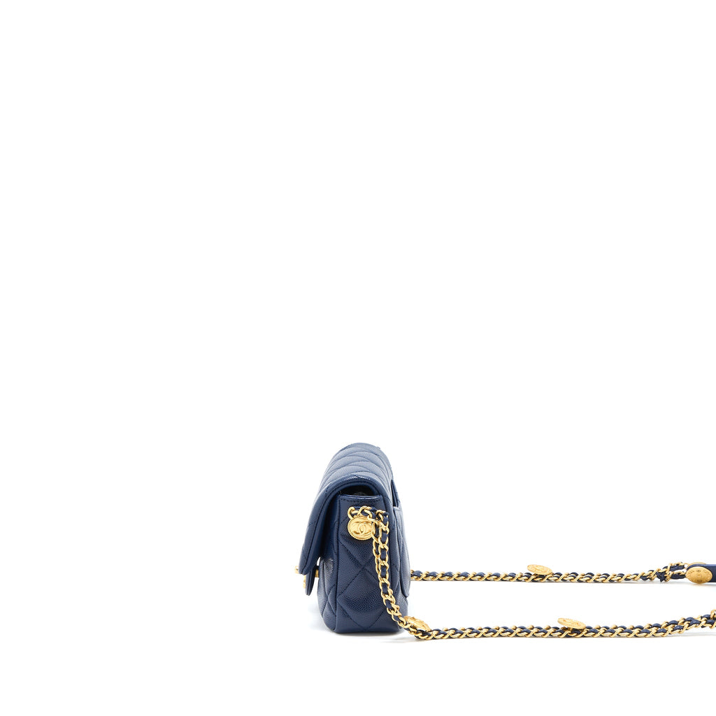 CHANEL 22A SMALL FLAP BAG CAVIAR NAVY BRUSHED GHW (MICROCHIP)