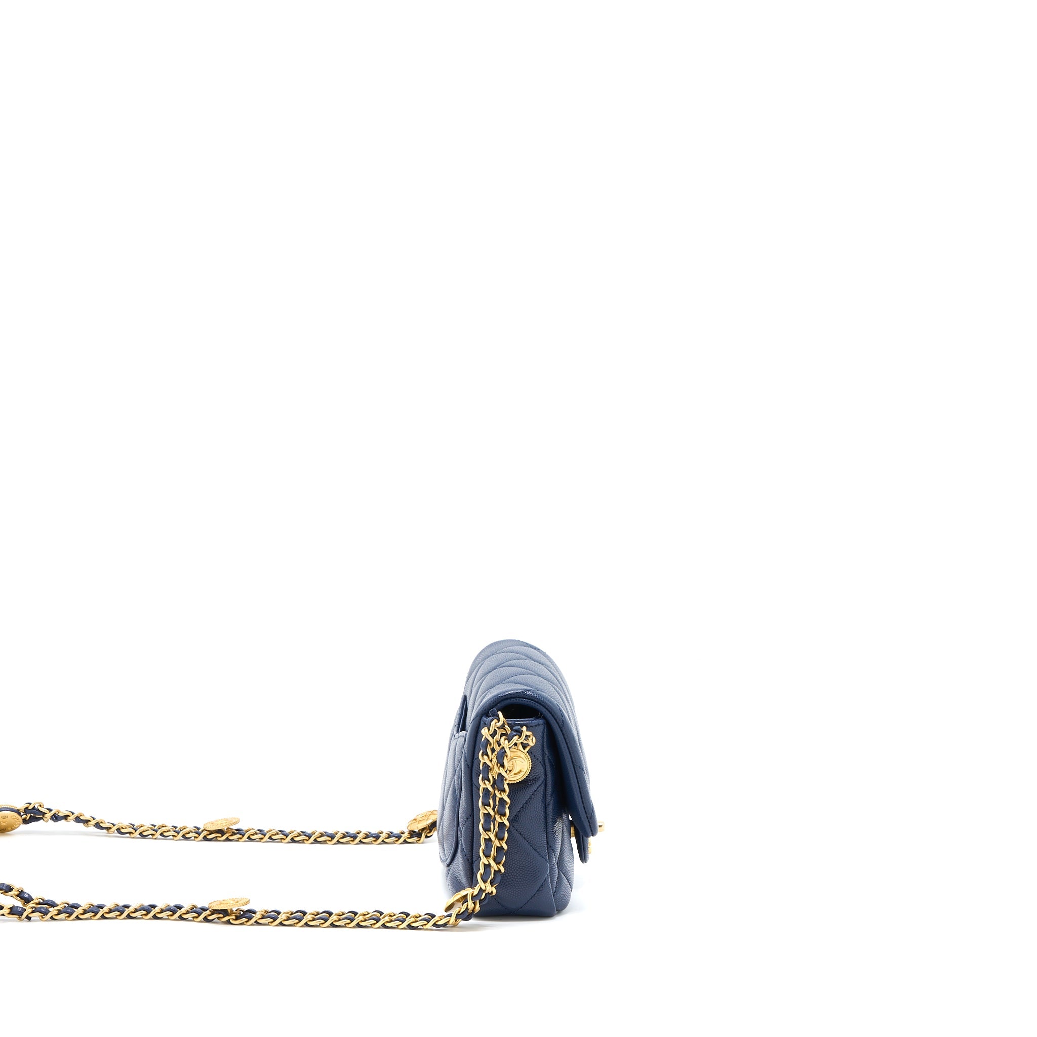 CHANEL 22A SMALL FLAP BAG CAVIAR NAVY BRUSHED GHW (MICROCHIP)