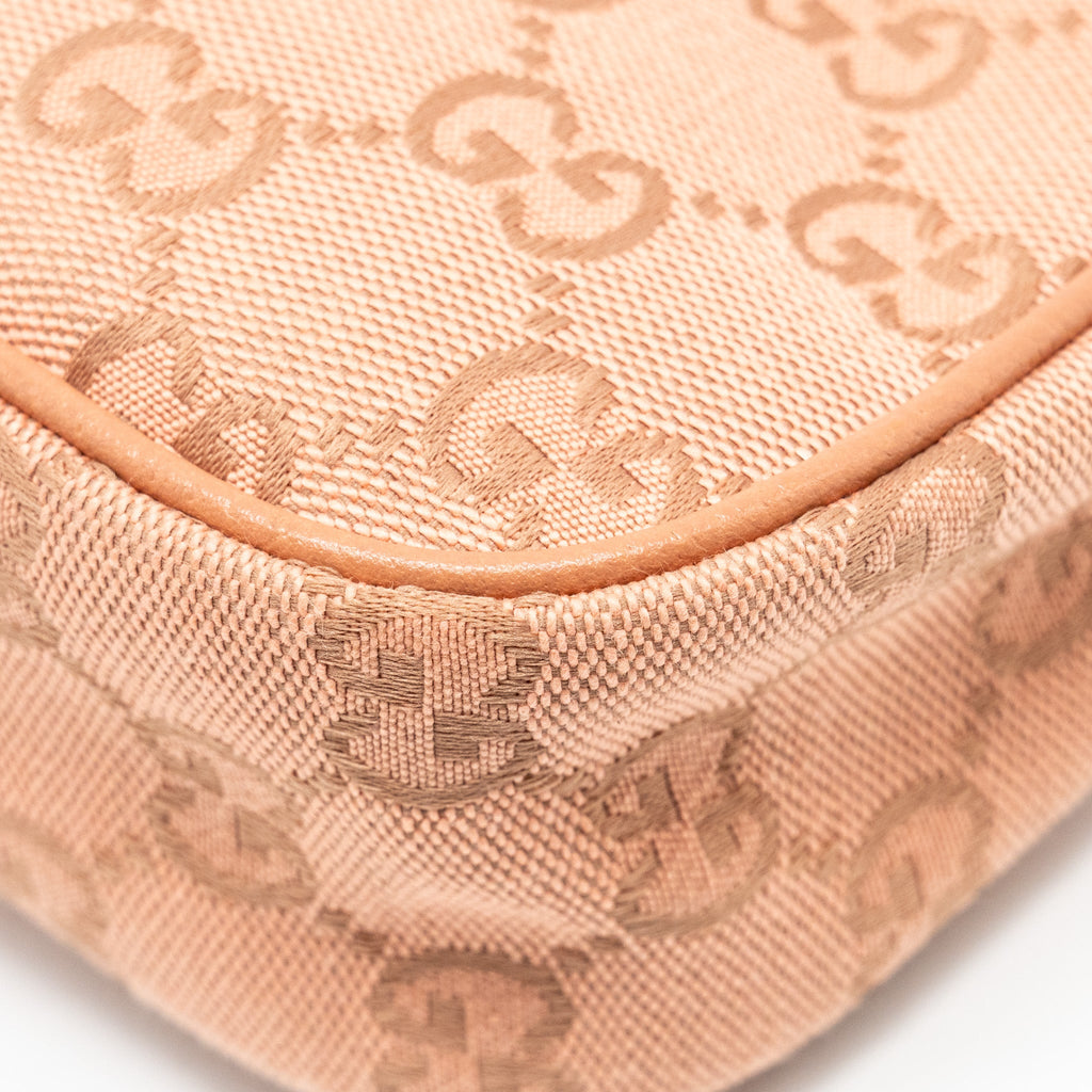 GUCCI SMALL OPHIDIA HOBO BAG GG SUPREME CANVAS PINK LGHW