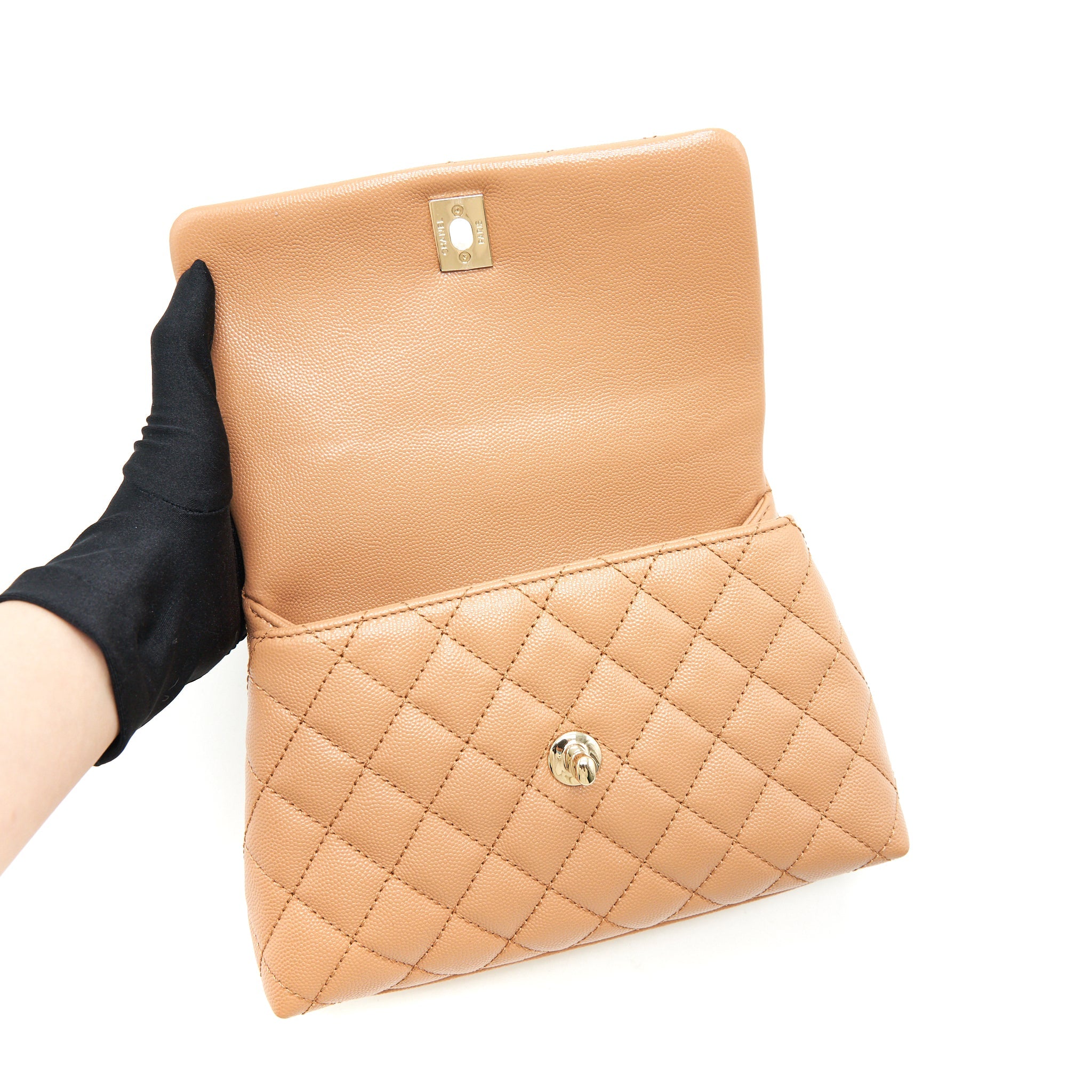 CHANEL MINI COCO HANDLE FLAP BAG 21P CARAMEL LGHW