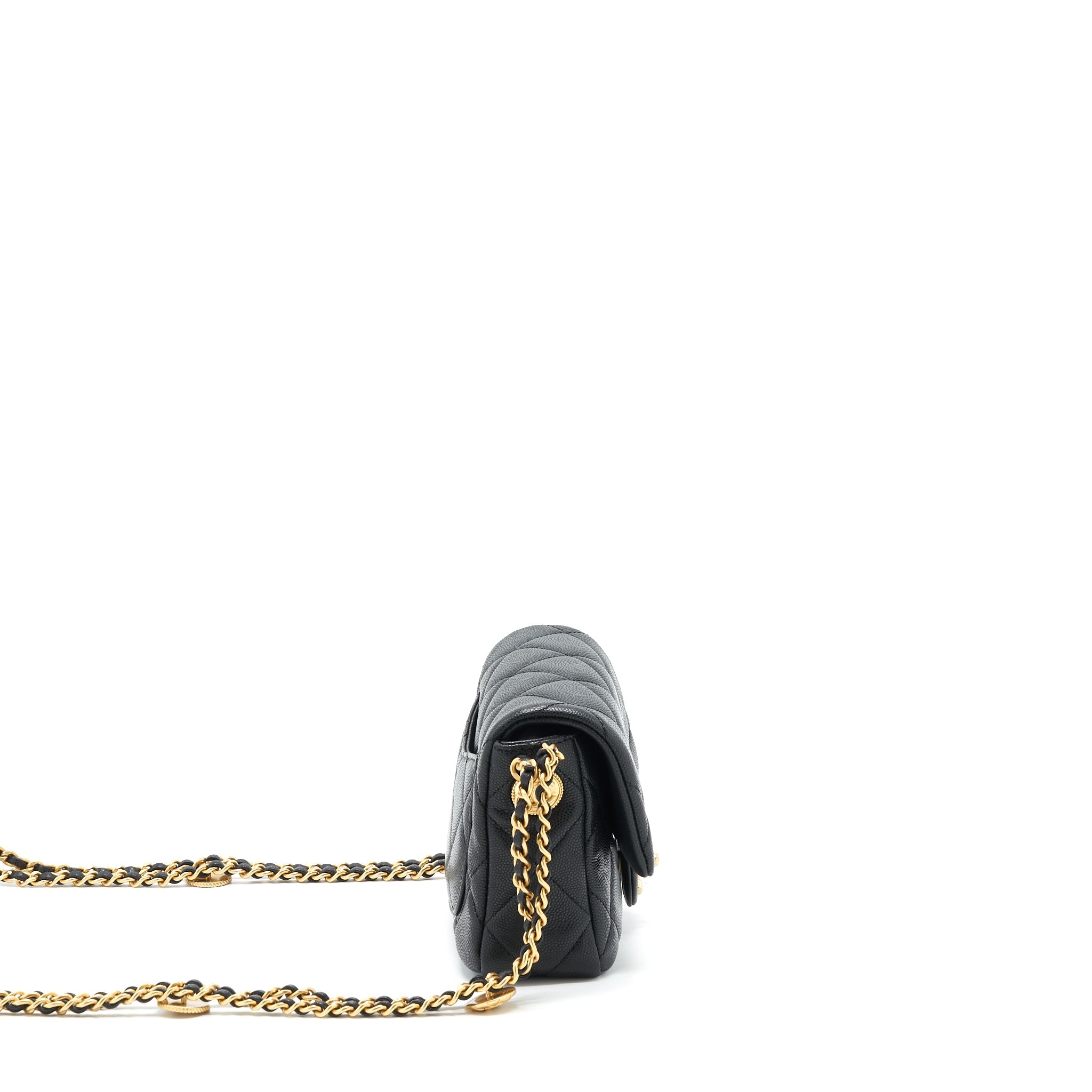 CHANEL 22A SMALL FLAP BAG CAVIAR BLACK BRUSHED GHW (MICROCHIP)