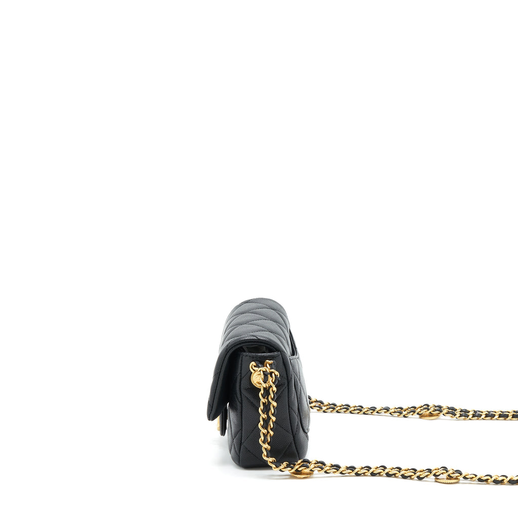 CHANEL 22A SMALL FLAP BAG CAVIAR BLACK BRUSHED GHW (MICROCHIP)