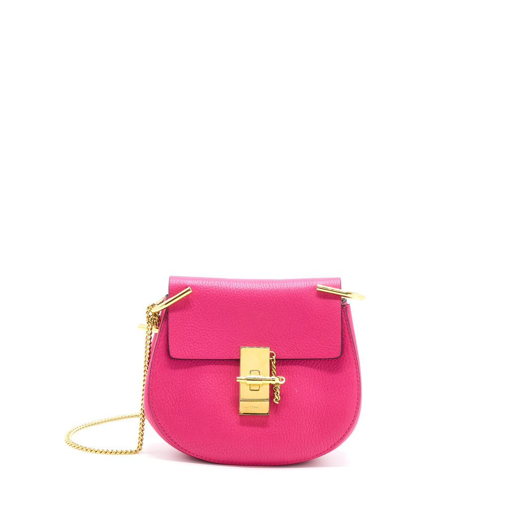 CHLOE DREW SHOULDER BAG GRAINED CALFSKIN PINK GHW