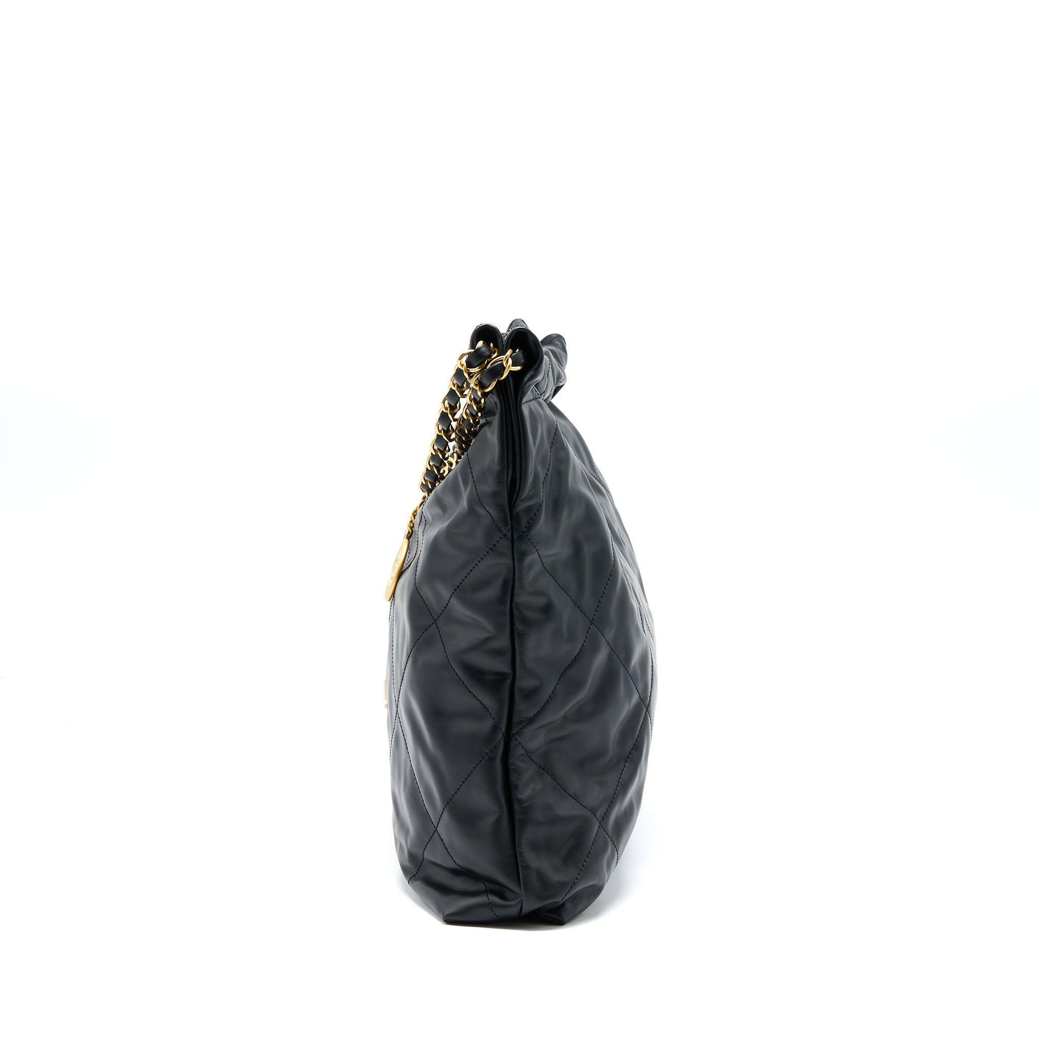 CHANEL 22 BAG MEDIUM SHINY CALFSKIN BLACK GHW (MICROCHIP)