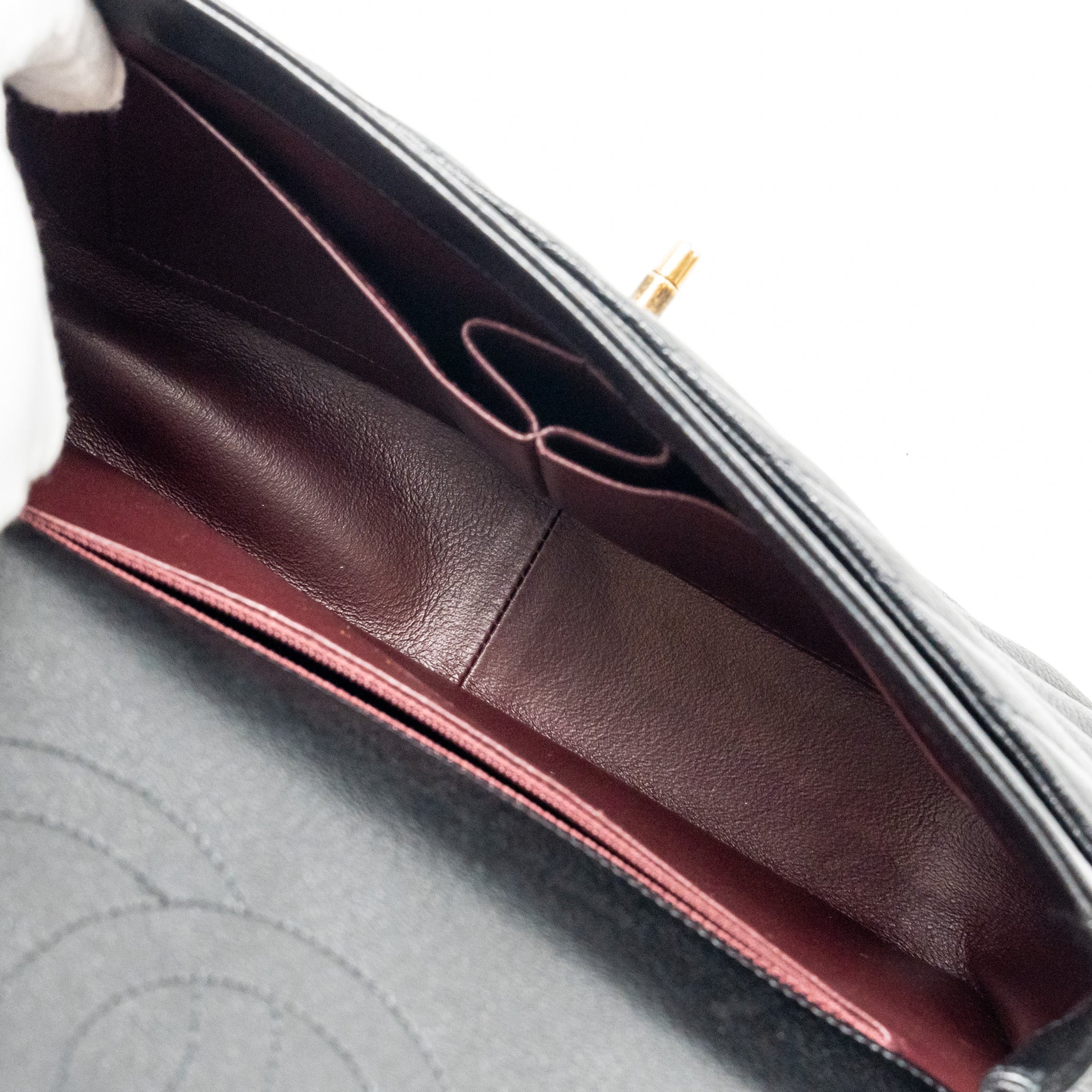 CHANEL SMALL DIAGNOAL FLAP BAG SHINY GOATSKIN BLACK GHW