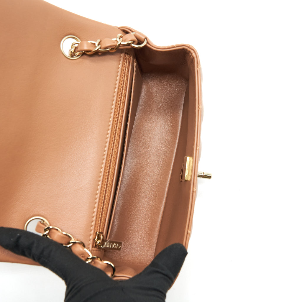 CHANEL 22S MINI RECTANGULAR BAG LAMBSKIN CARAMEL LGHW