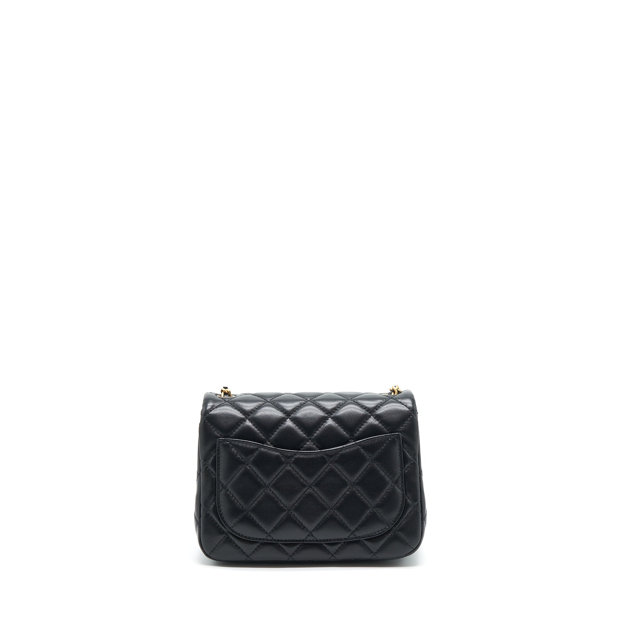 CHANEL PEARL CRUSH MINI SQUARE LAMBSKIN BLACK BRUSHED GHW