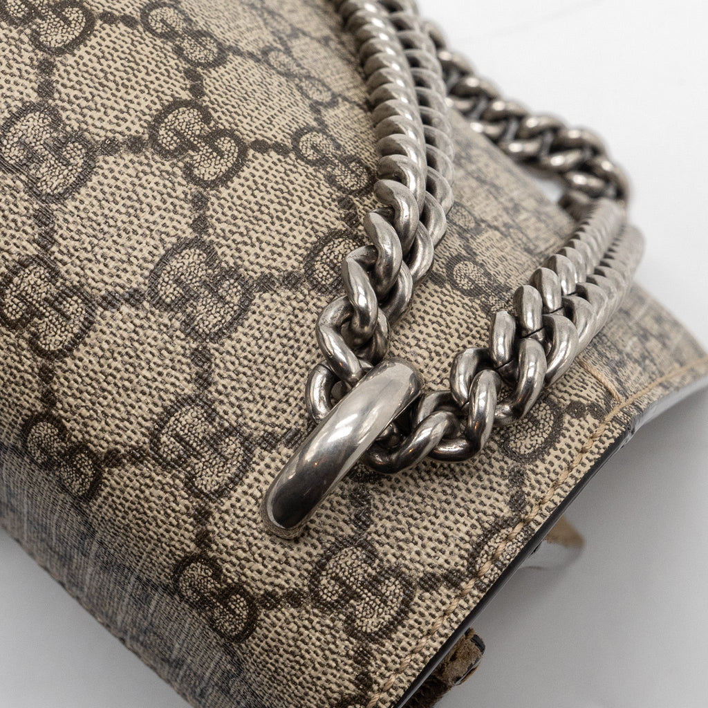 GUCCI DIONYSUS GG SMALL SUPREME CANVAS/TAUPE SUEDE BEIGE SHW