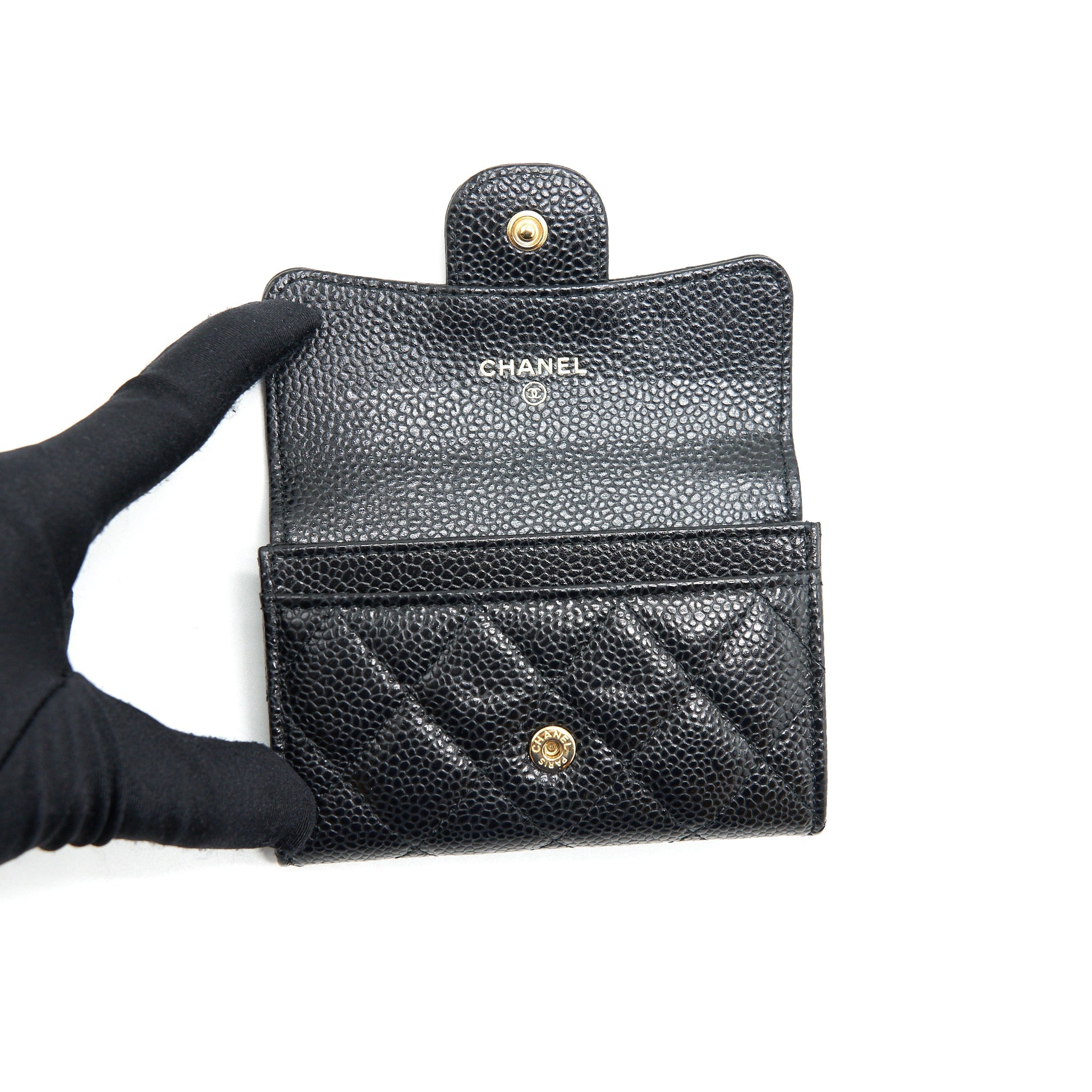 CHANEL CLASSIC FLAP CARD HOLDER CAVIAR BLACK GHW