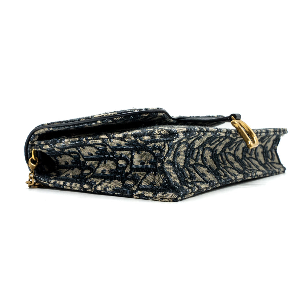 DIOR SADDLE POUCH WITH CHAIN DIOR OBLIQUE JACQUARD BLUE GHW