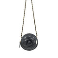 CHANEL MINI ROUND CAMELLIA ZIPPY WALLET WITH CHAIN LAMBSKIN BLACK GHW