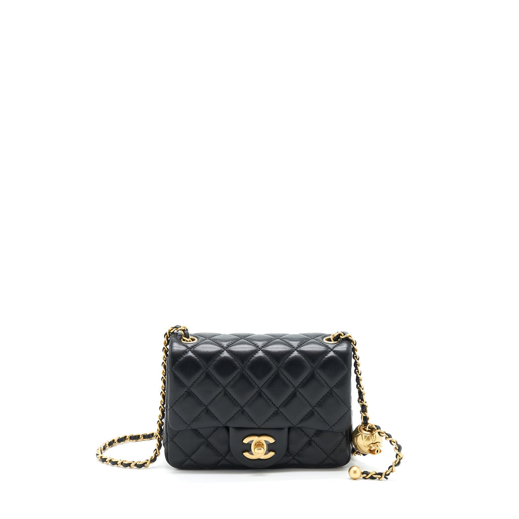 CHANEL PEARL CRUSH MINI SQUARE LAMBSKIN BLACK BRUSHED GHW