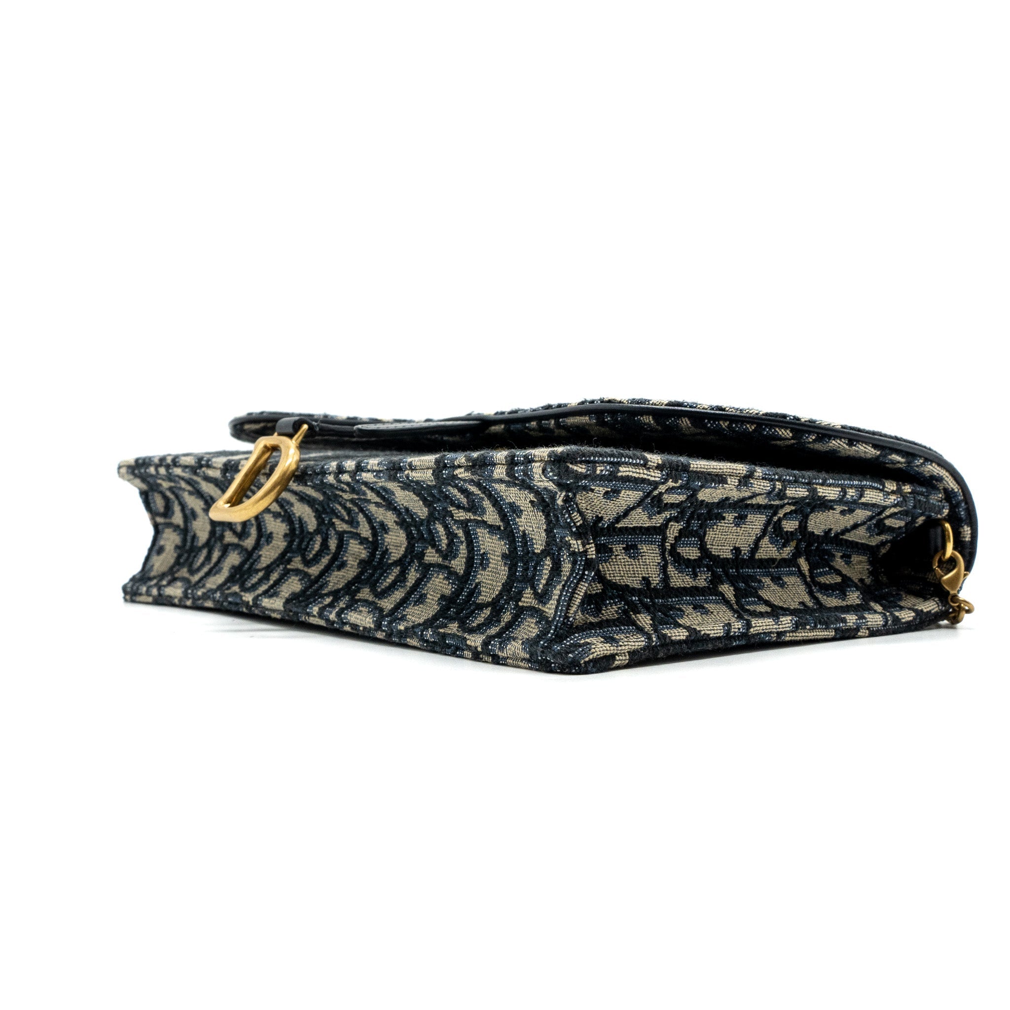 DIOR SADDLE POUCH WITH CHAIN DIOR OBLIQUE JACQUARD BLUE GHW
