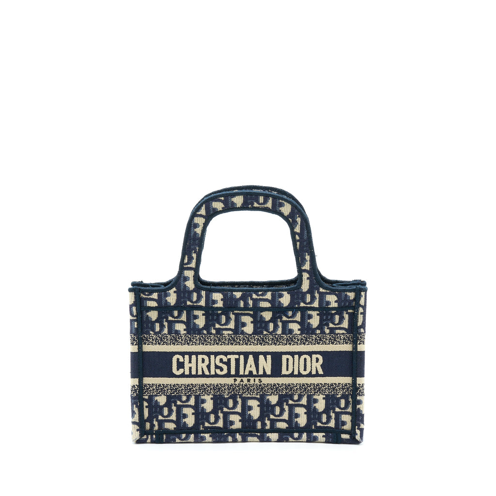 DIOR MINI BOOK TOTE BLUE OBLIQUE EMBRIODERY