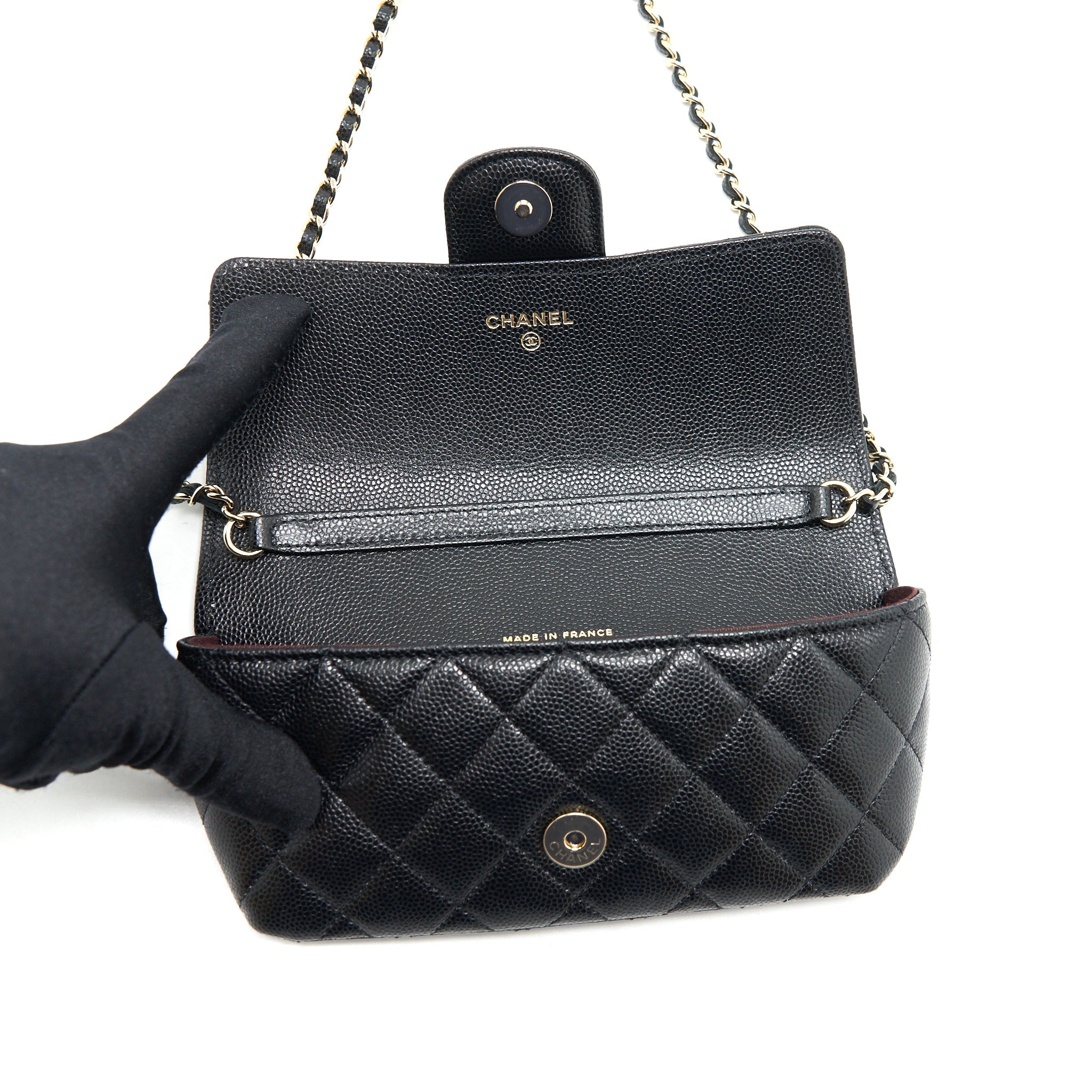CHANEL MINI GLASS CASE BAG CAVIAR BLACK LGHW