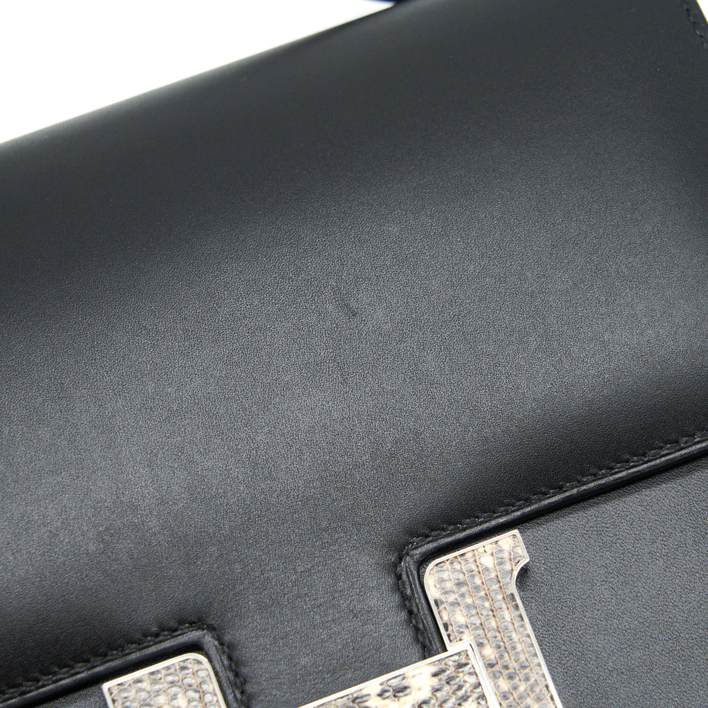 HERMES MINI CONSTANCE MONSTEUR LEATHER LIZARD BUCKLE BLACK / OMBRE SHW