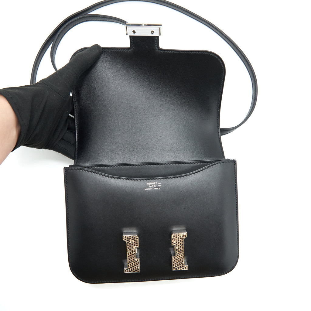 HERMES MINI CONSTANCE MONSTEUR LEATHER LIZARD BUCKLE BLACK / OMBRE SHW
