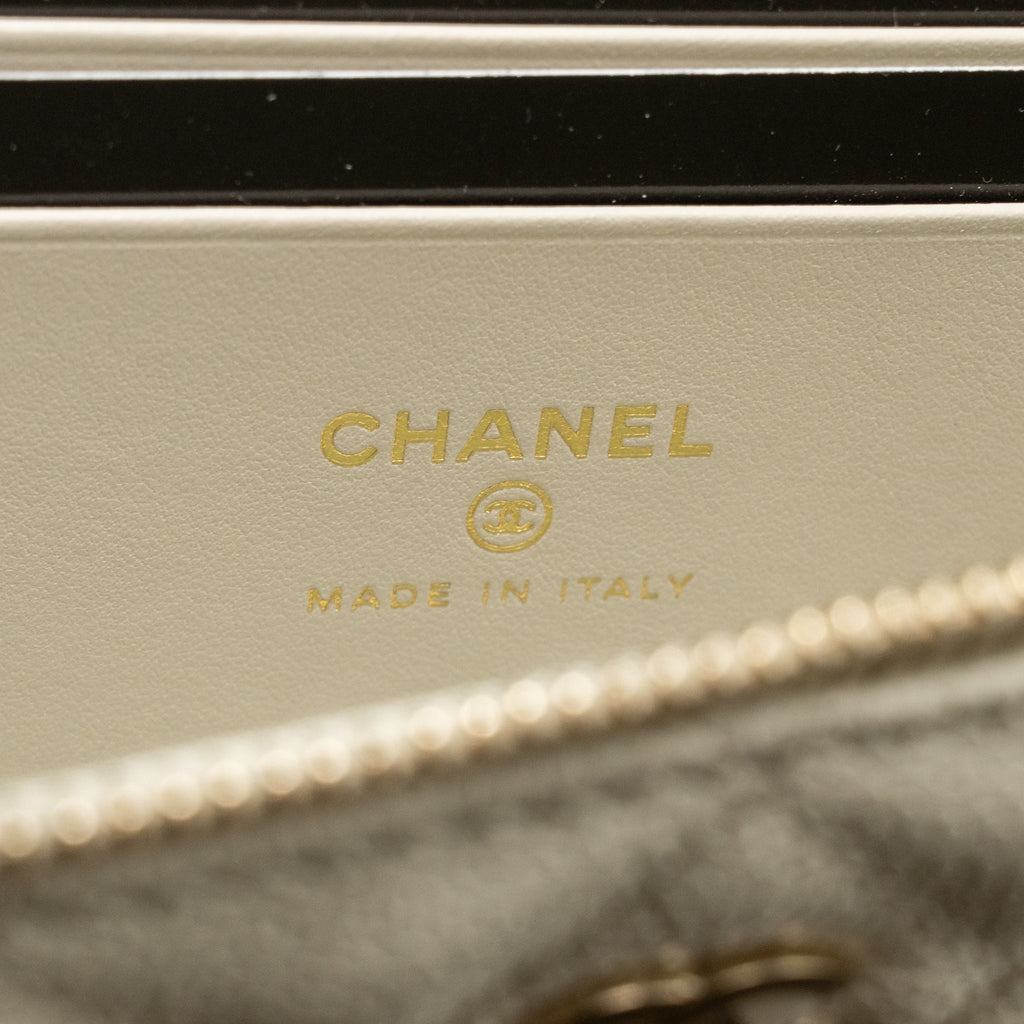 CHANEL CC TOP HANDLE VANITY WITH CHAIN CAVIAR LIGHT GREY LGHW (MICROCHIP)