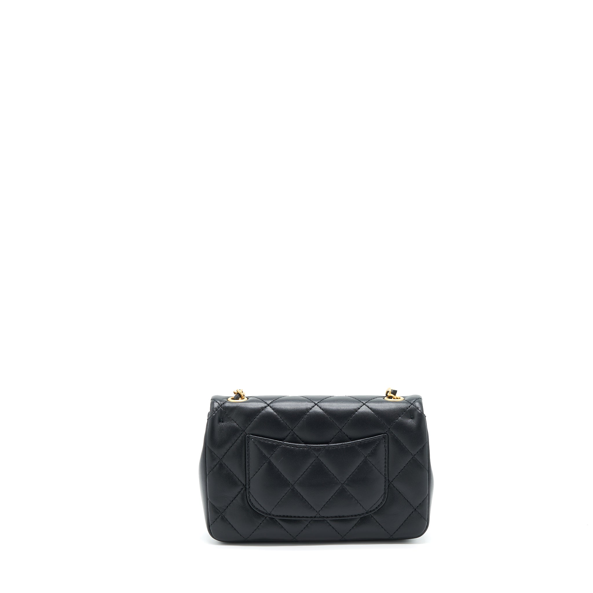 CHANEL SEASONAL MINI RECTANGULAR FLAP BAG HEART CHARM CHAIN LAMBSKIN BLACK GHW (MICROCHIP)