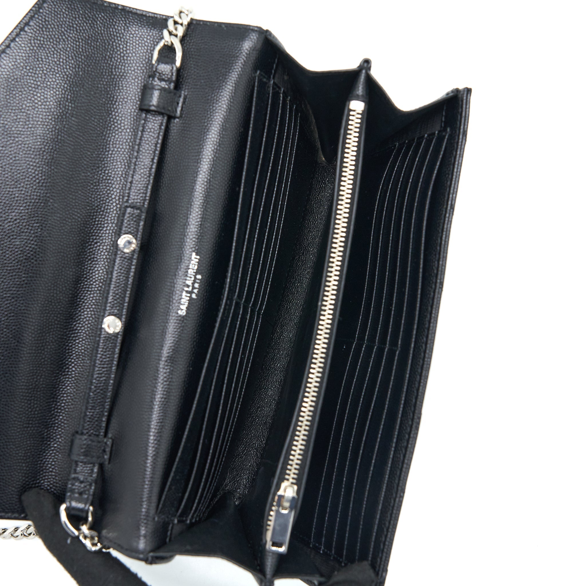 SAINT LAURENT/YSL ENVELOP CHAIN WALLET GRAINED CALFSKIN BLACK SHW