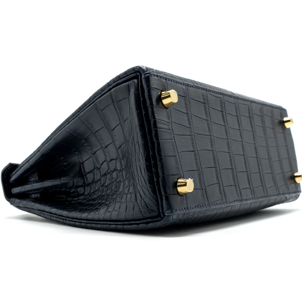 HERMES KELLY 25 MATTE CROCODILE ALLIGATOR MISSISSIPPIENSIS BLUE INDIGO GHW