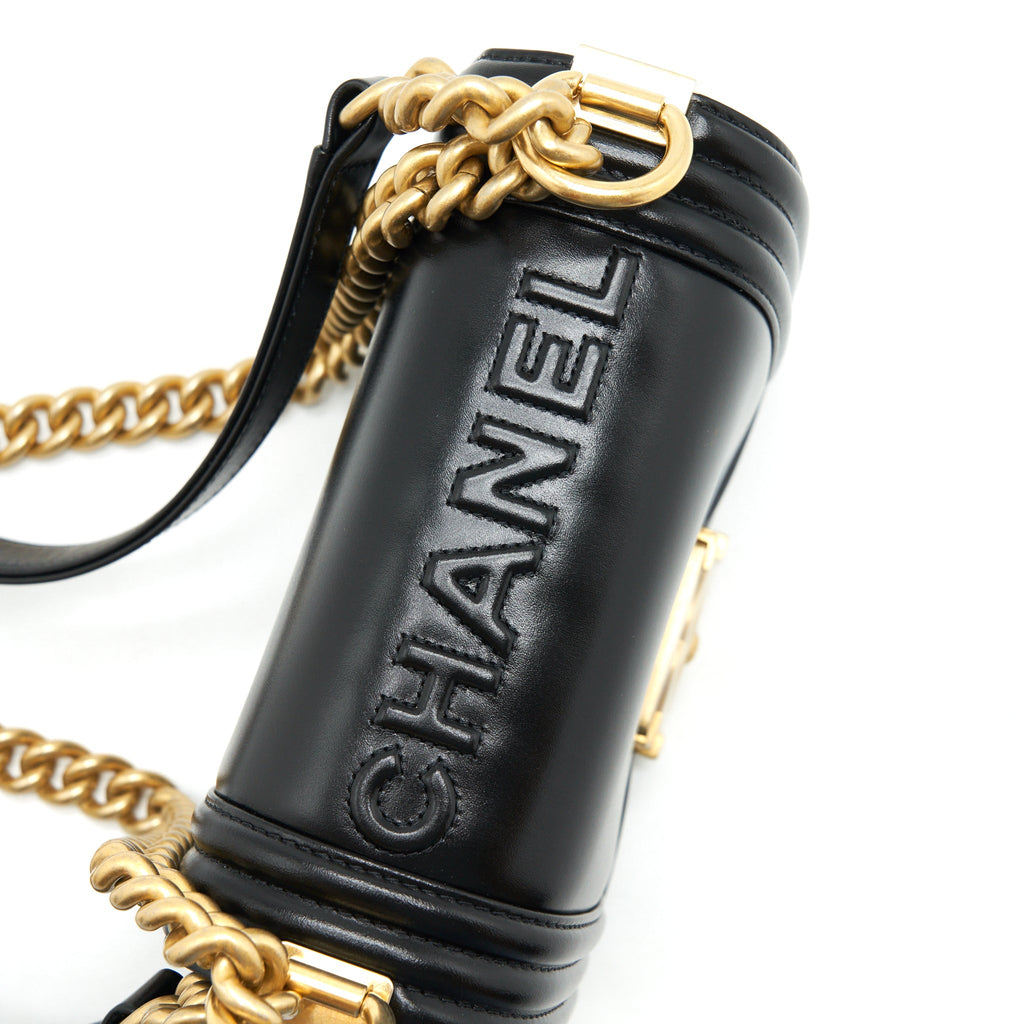CHANEL 22P MINI BOY CHAIN HANDBAG CALFSKIN BLACK GHW