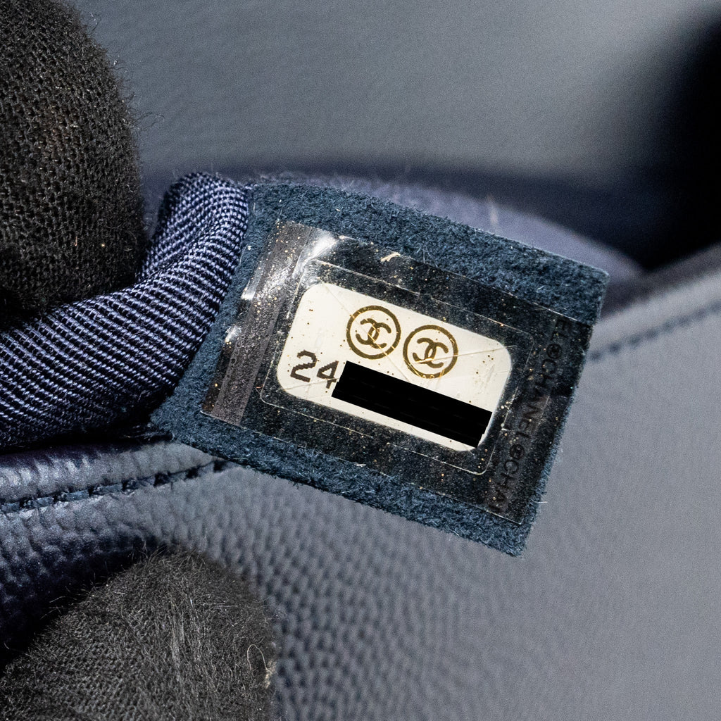 CHANEL MEDIUM BOY BAG CAVIAR METALLIC BLUE RUTHENIUM HARDWARE