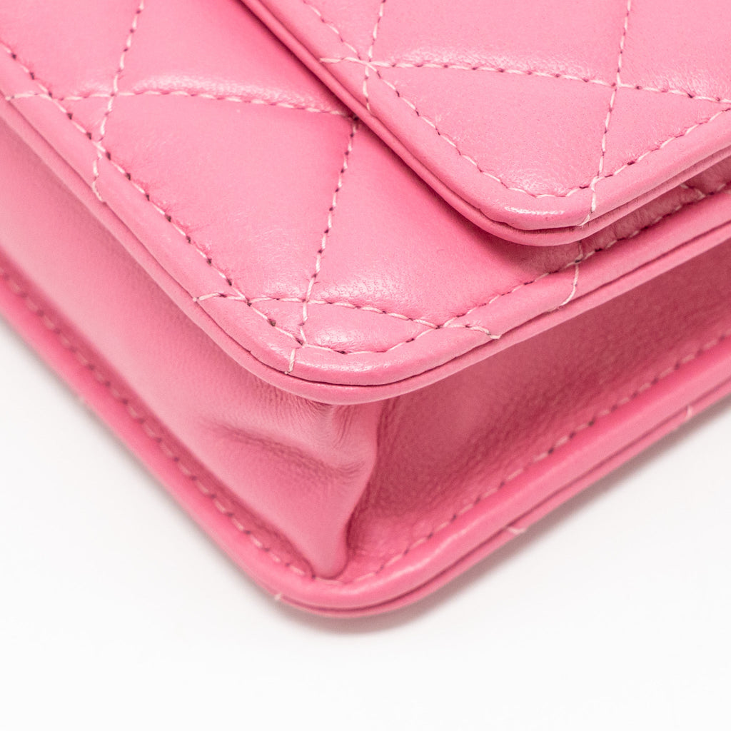 CHANEL PEARL CRUSH WALLET ON CHAIN LAMBSKIN PINK GHW