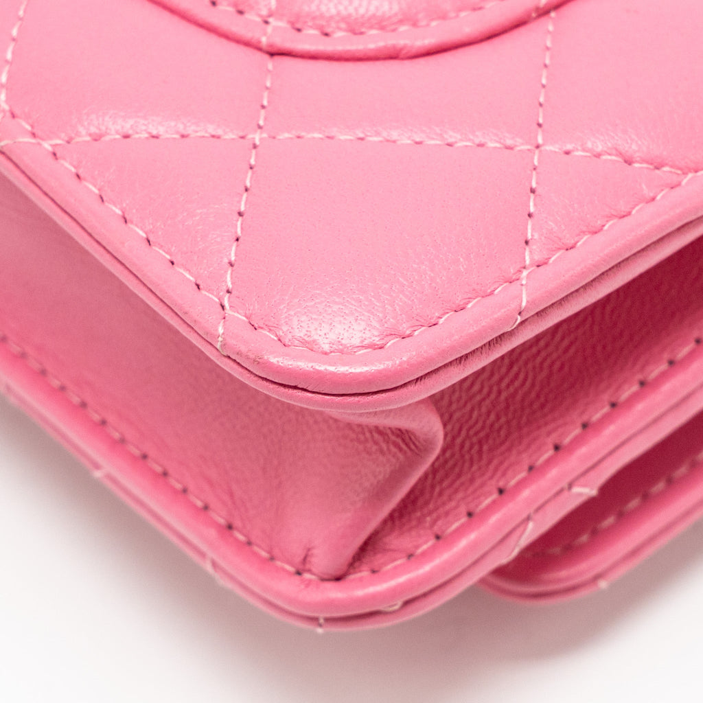 CHANEL PEARL CRUSH WALLET ON CHAIN LAMBSKIN PINK GHW