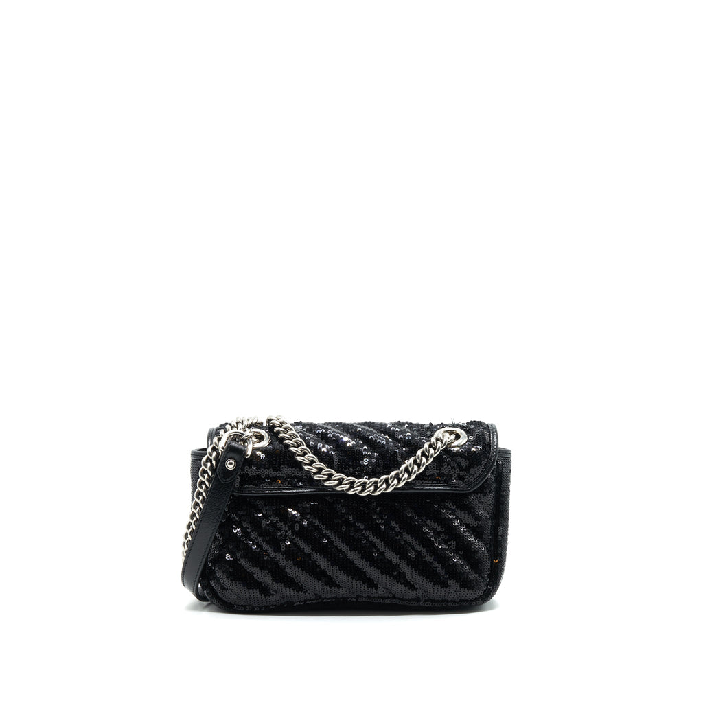 GUCCI MARMONT MINI SEQUIN SHOULDER BAG BLACK