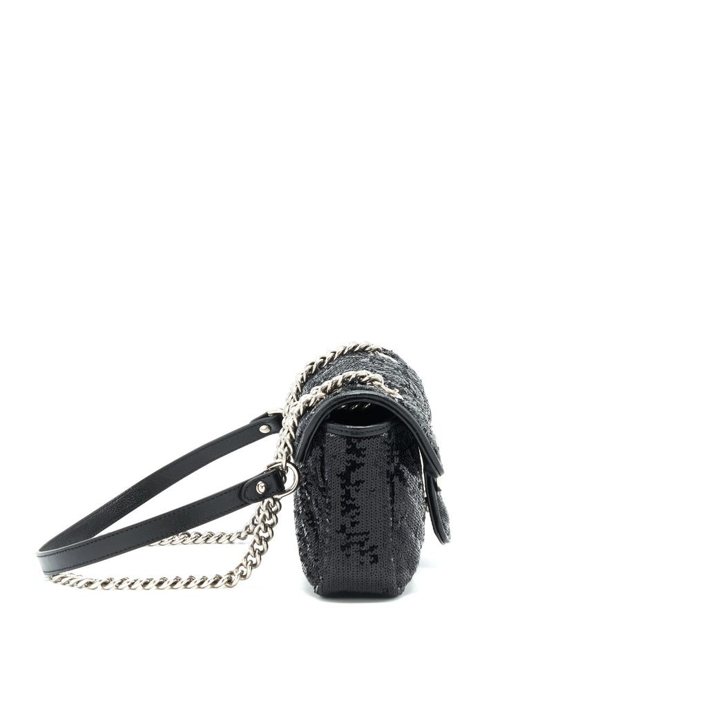 GUCCI MARMONT MINI SEQUIN SHOULDER BAG BLACK