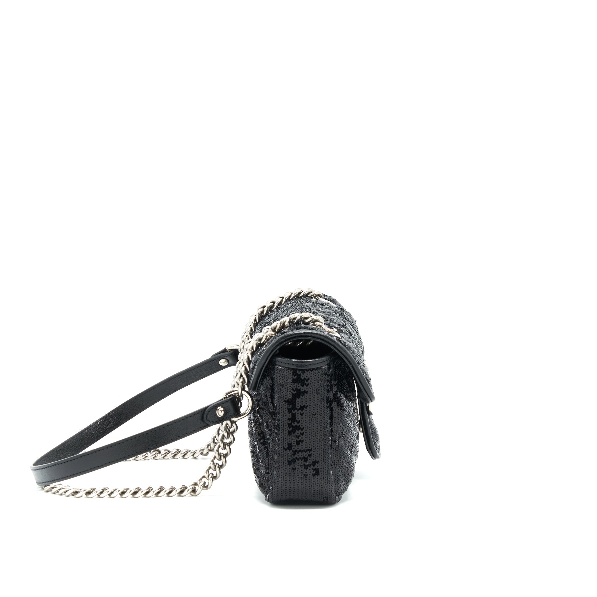 GUCCI MARMONT MINI SEQUIN SHOULDER BAG BLACK