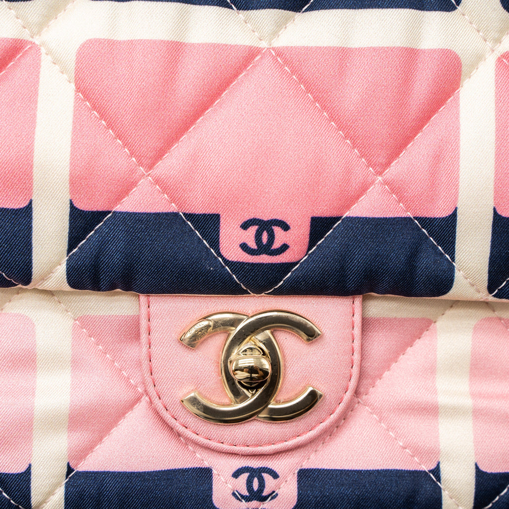 CHANEL CC LOGO PRINTED FLAP BAG FABRIC MULTICOLOUR LGHW (MICROCHIP)