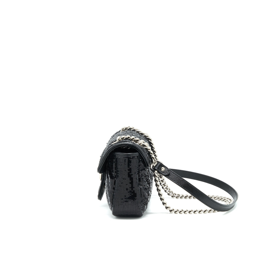 GUCCI MARMONT MINI SEQUIN SHOULDER BAG BLACK