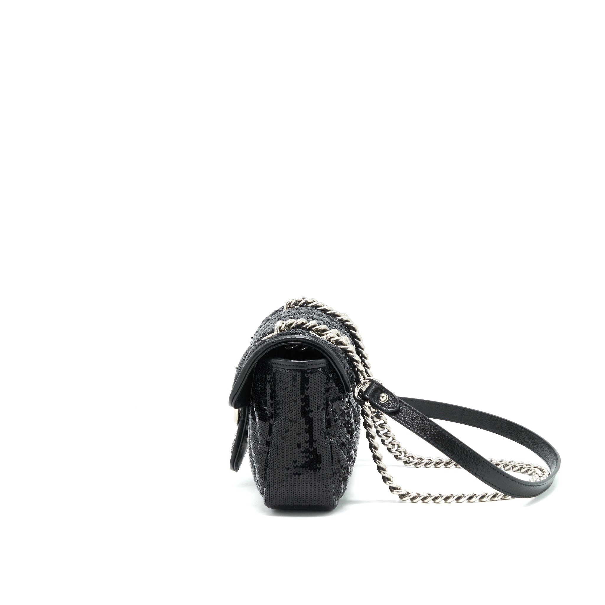 GUCCI MARMONT MINI SEQUIN SHOULDER BAG BLACK