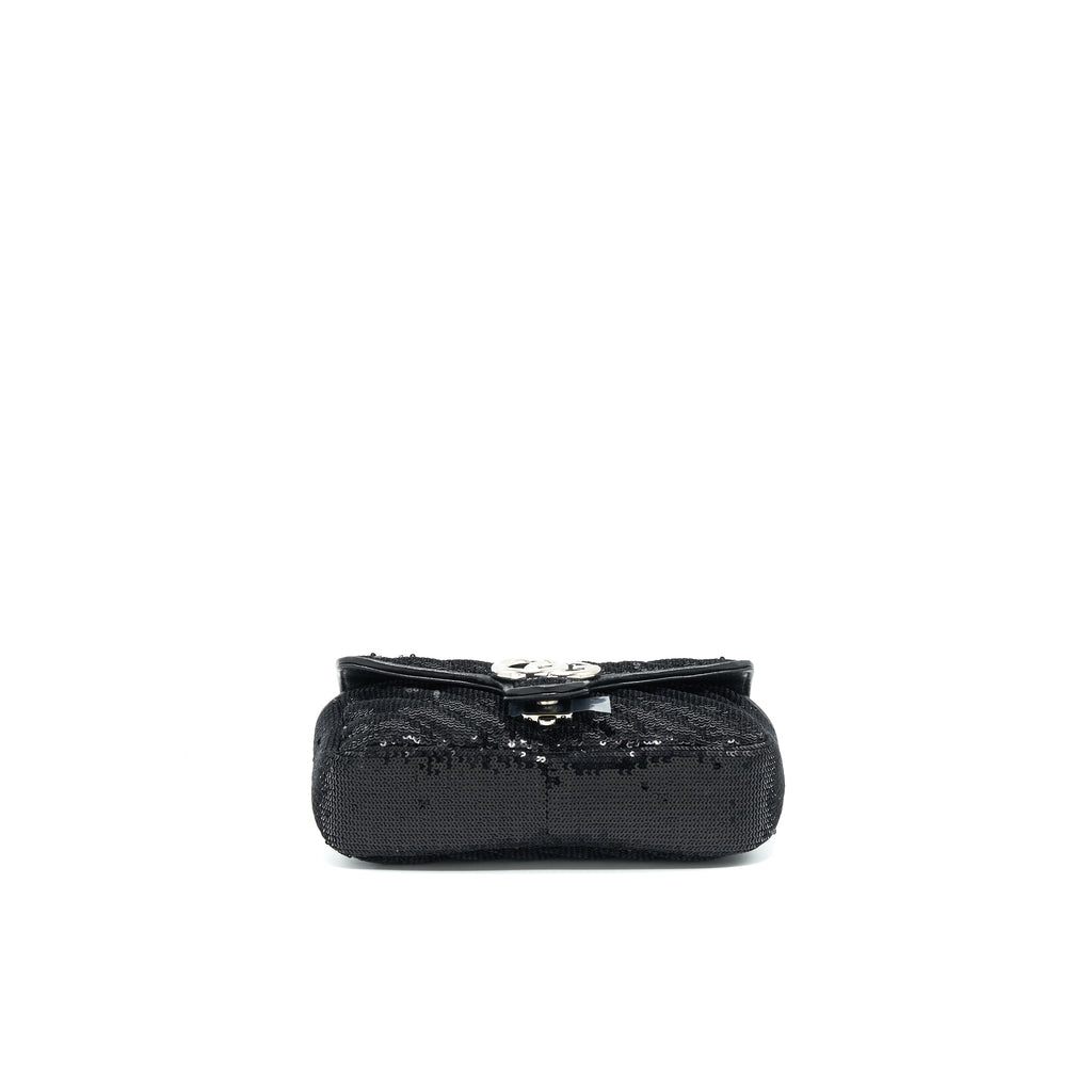 GUCCI MARMONT MINI SEQUIN SHOULDER BAG BLACK