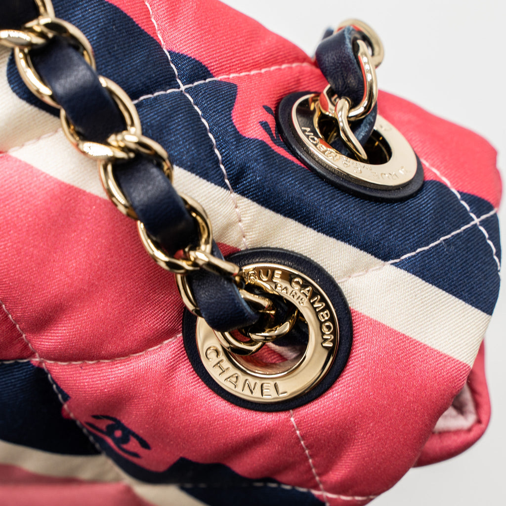 CHANEL CC LOGO PRINTED FLAP BAG FABRIC MULTICOLOUR LGHW (MICROCHIP)