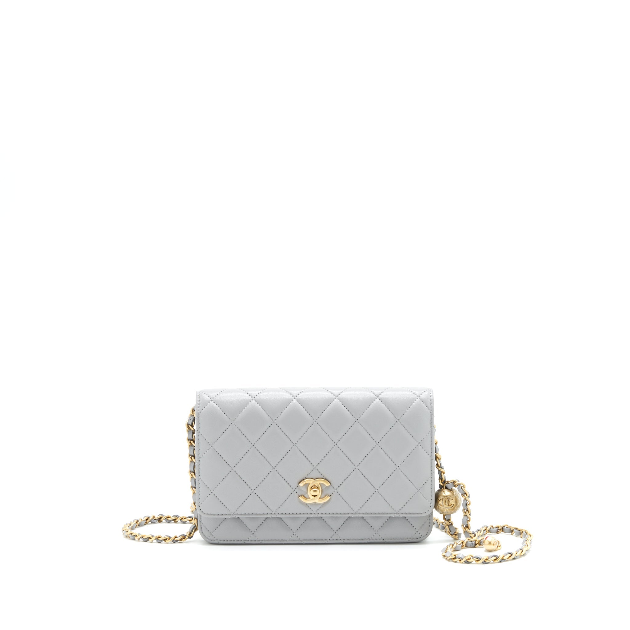 CHANEL 21B PEARL CRUSH WALLET ON CHAIN GREY GHW